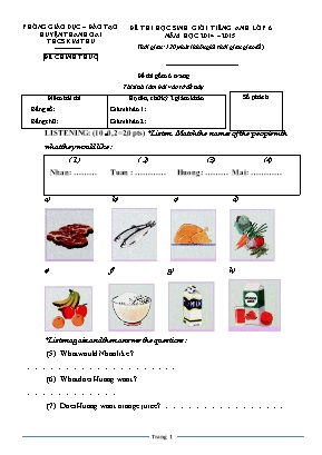 Đề thi học sinh giỏi Tiếng Anh Lớp 6 - Năm học 2014-2015 - Trường THCS Kim Thu (Có đáp án)